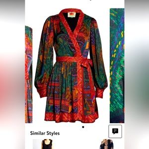 Farm Rio Forest Tapestry Long Sleeve Wrap Minidress.